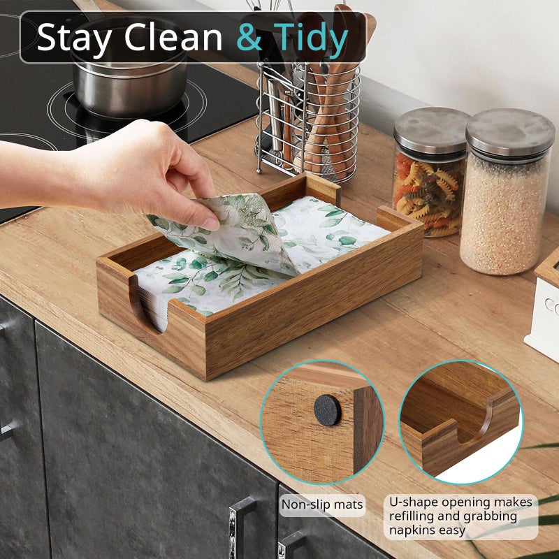 Bivvclaz Napkin Holder for Bathroom, Acacia Wooden Guest Towel Holder Tray for Bathroom, Disposable Paper Hand Towel Holder for Bathroom Accessories, Dinner Napkin Holder for Kitchen Table Party - Image 3