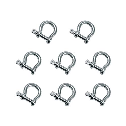 lasenersm 8 PCS M5 Stainless Steel Bow Shackle 3/16" (5mm) Forged Anchor Bow Shackle with Screw Pin for Paracord Jewelry Marine, Silver Color - Image 1