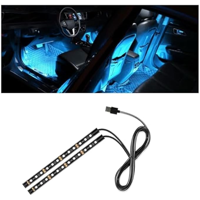 smilfuy Universal Car Led Strip Light Usb Port Auto Interior Decorative Lamp 12V Under Dash Ambient Night Light 24 Leds Rgb Neon Interior Atmosphere Lights Led Ambient Lights For Car Suv Ice Blue Usb - Image 1
