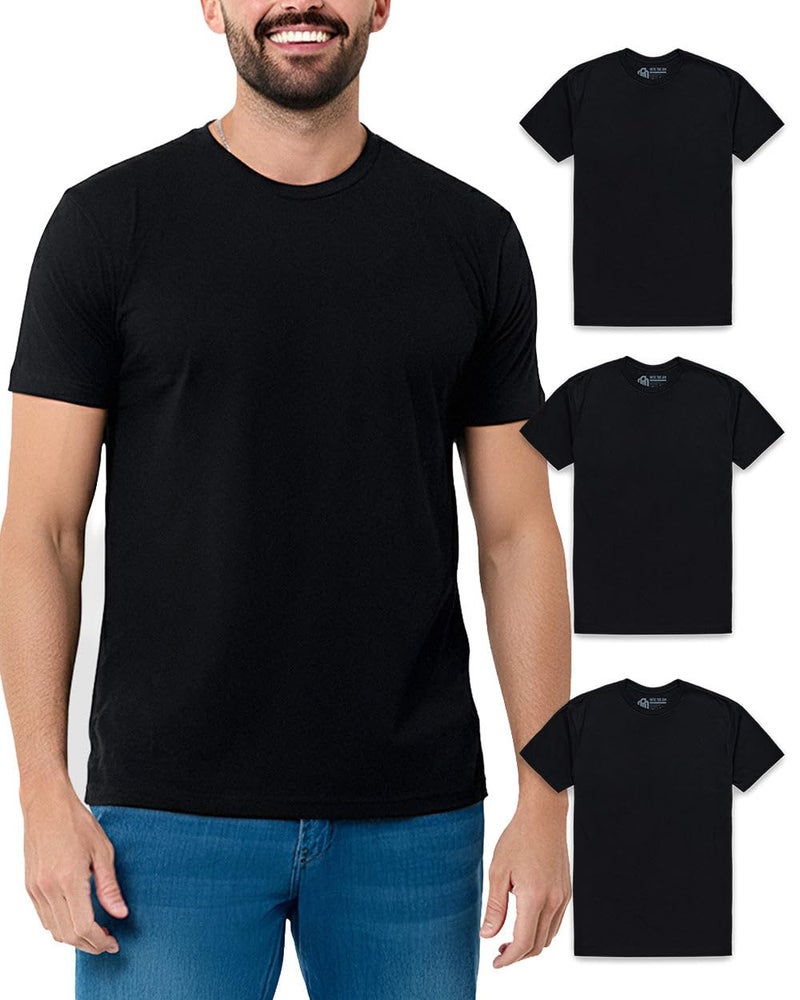 INTO THE AM Men's Plain Tees 3 Pack Multipack - Fitted Crewneck Gym Casual Workout Tshirts Shirts for Men (Black/Black/Black, Medium) - Image 1