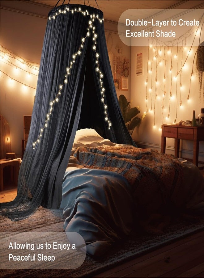 ZXPLO 40"x 106" Bed Canopy for Girls & Adults, Double Layer Princess Round Dome Bed Curtain Canopy Drapes, Dreamy Mosquito Net Reading Nook, Bedroom Decoration (Black) - Image 2