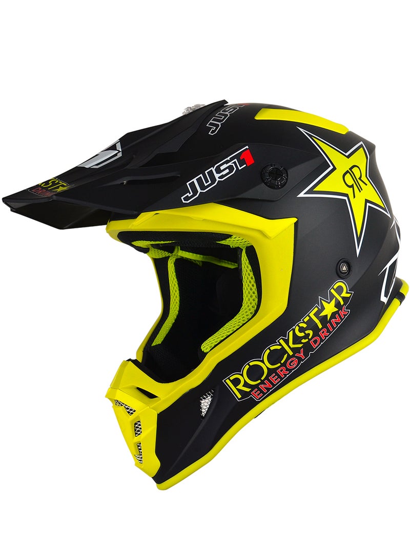 Just 1 Motocross Helmet J38 Rockstar Energy Drink - 680008 DOT Approved Motorbike Moped Street Bike Racing Crash Helmet, Men and Women - Image 1