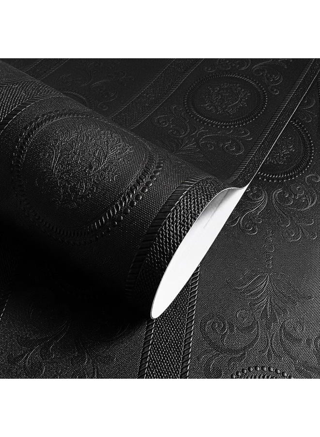 JiffDiff Wallpaper Peel and Stick Textured, 3D Black Embossed Wall Paper Stick on Wallpaper Modern Waterproof Self Adhesive Contact Paper(17.3" x 120") - Image 1