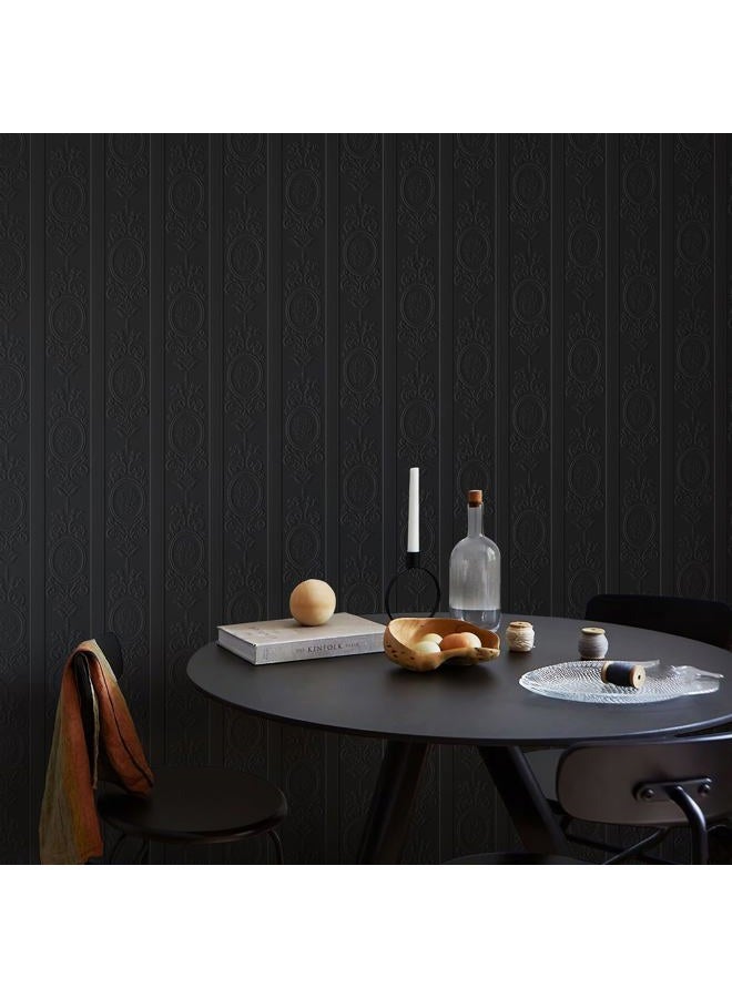JiffDiff Wallpaper Peel and Stick Textured, 3D Black Embossed Wall Paper Stick on Wallpaper Modern Waterproof Self Adhesive Contact Paper(17.3" x 120") - Image 5
