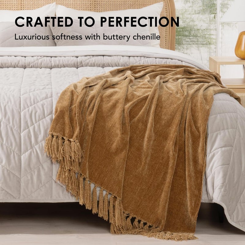 EVERGRACE Soft Chenille Throw Blanket for Couch  Cozy Plush Fuzzy Decorative Chenille Knit Throw Blanket with Tassels  Lightweight Blanket and Throws for Bed Sofa Gift Home Decor  Khaki 50""x60"" - Image 4