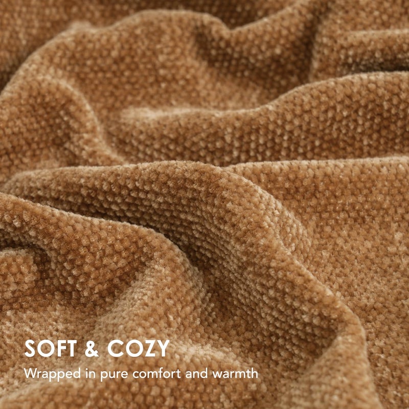 EVERGRACE Soft Chenille Throw Blanket for Couch  Cozy Plush Fuzzy Decorative Chenille Knit Throw Blanket with Tassels  Lightweight Blanket and Throws for Bed Sofa Gift Home Decor  Khaki 50""x60"" - Image 3