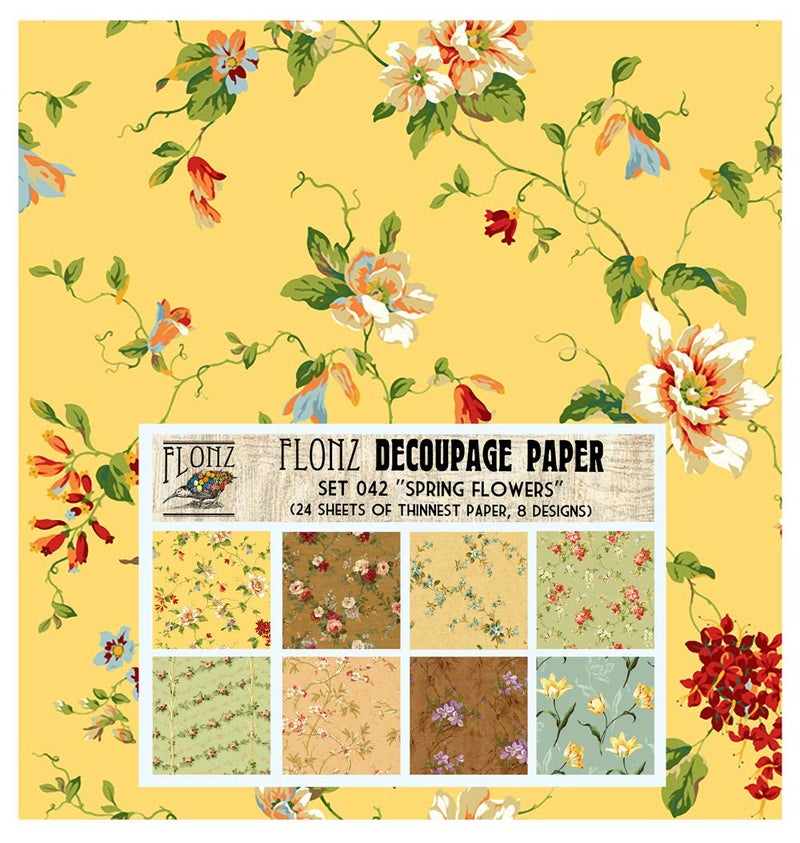 Flonz Decoupage Paper Pack (24 Sheets 6"x6") Spring Flowers FLONZ Vintage Styled Paper for Decoupage and Craft - Image 1