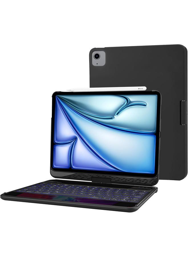 برو كيسيز حافظة لوحة مفاتيح لجهاز ايباد اير 6th 11 انش 2024 اير 5th 4th 10.9" 2022 2020 ايباد برو 11" 2022 2021 2020 2018 لوحة مفاتيح لاسلكية تدور 360 درجة مع 7 ألوان إضاءة خلفية وخاصية السكون التلقائي باللون الأسود - Image 1