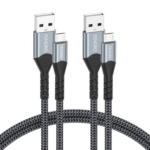 FEMORO Micro USB Cable 3Ft Pack of 2, USB A to Micro USB 2.0 480Mbps Data Transfer & 12W Charging Braided Cord for Old Android Phones Kindle Tablet MP3 PS4 and More - Image 1
