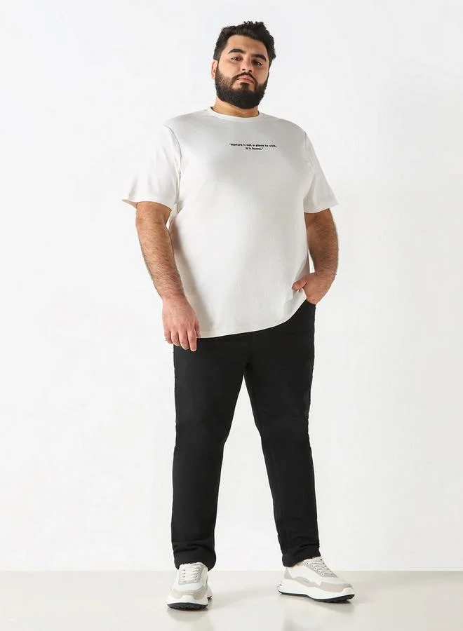 Splash FAV Plus Size Slogan Print Crew Neck T-shirt with Short Sleeves