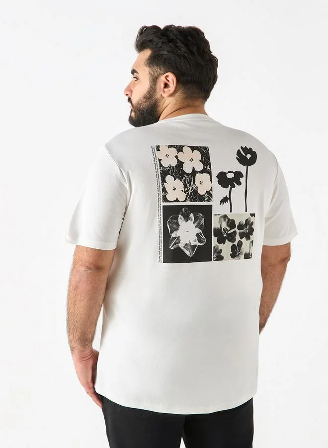 Splash FAV Plus Size Slogan Print Crew Neck T-shirt with Short Sleeves