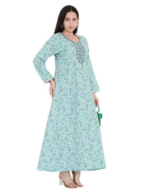 ELEGANT FARASHA WITH UNIQUE THREAD EMBROIDERY AND STYLISH PRINTED MODEST ARABIC KAFTAN JALABIYA DRESS