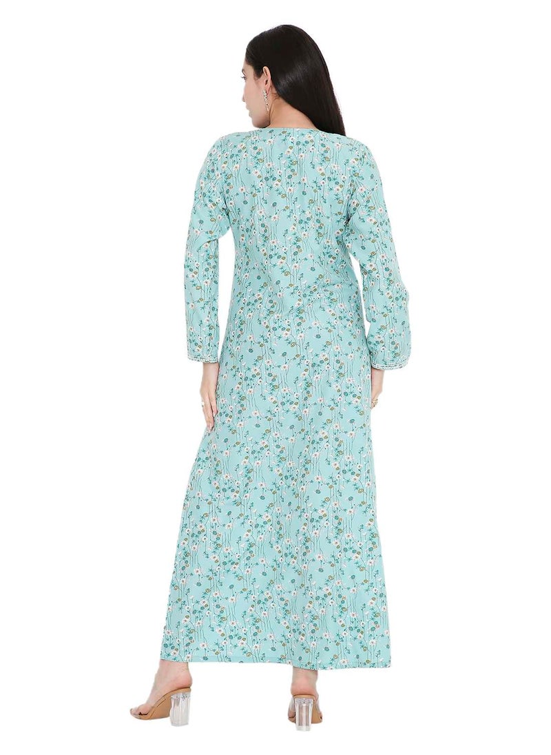 HANA & SARA ELEGANT FARASHA WITH UNIQUE THREAD EMBROIDERY AND STYLISH PRINTED MODEST ARABIC KAFTAN JALABIYA DRESS  - Image 2