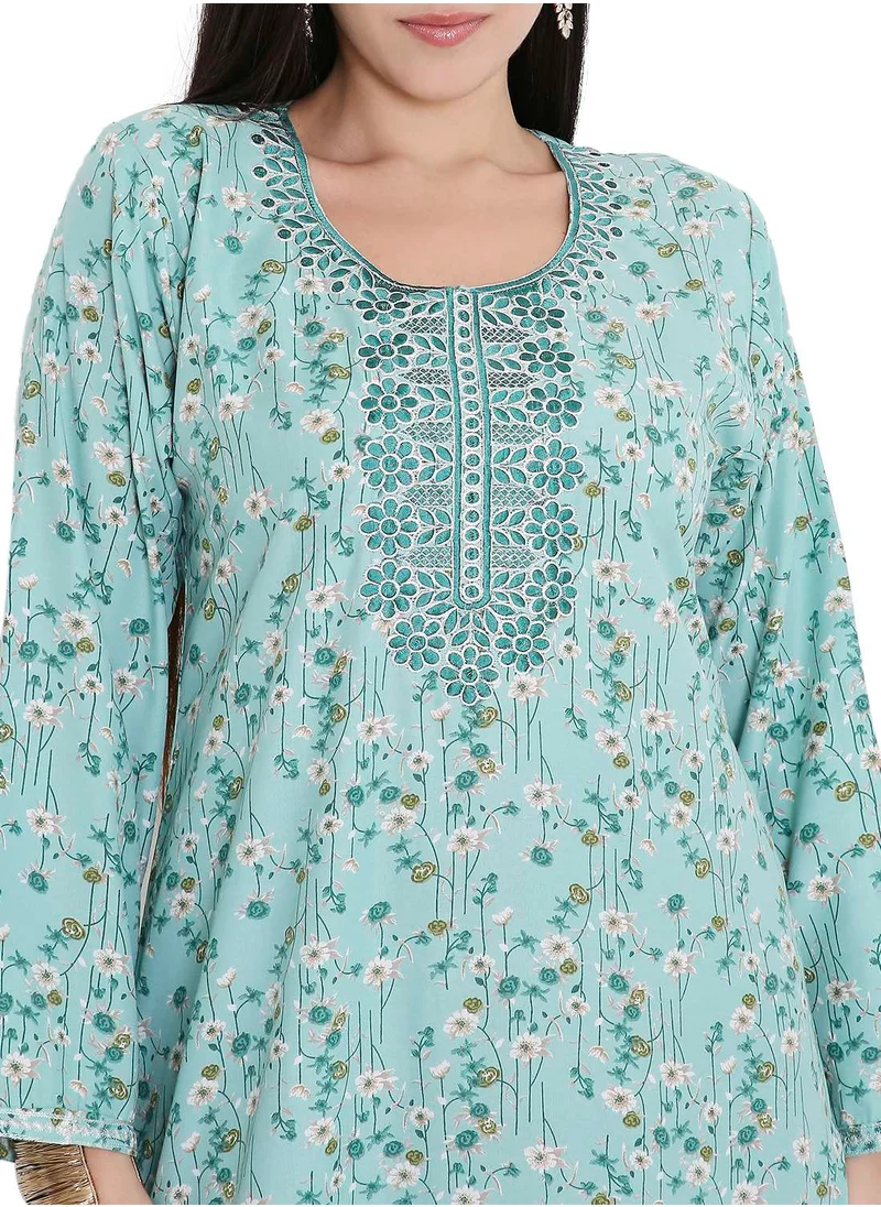 HANA & SARA ELEGANT FARASHA WITH UNIQUE THREAD EMBROIDERY AND STYLISH PRINTED MODEST ARABIC KAFTAN JALABIYA DRESS