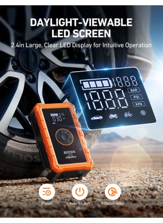 AstroAI S8 Air Jump Starter with Air Compressor, 1500A Car Battery Jumper Starter Portable (6.0 Gas/3.0L Diesel) with 150PSI Cordless Auto-Shutoff Tire Inflator, 12V Battery Charger Booster(Orange) for Gifts - view 5