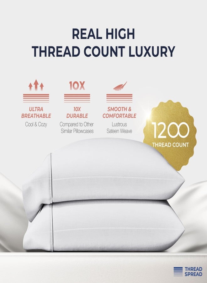 Thread Spread 100% Egyptian Cotton Pillow Cases King Size Set of 2 - Luxury 1200 Thread Count Sateen White Pillow Covers, Soft & Breathable 5 Star Hotel-Quality Pillowcases, Fits King Size Pillows - Image 2