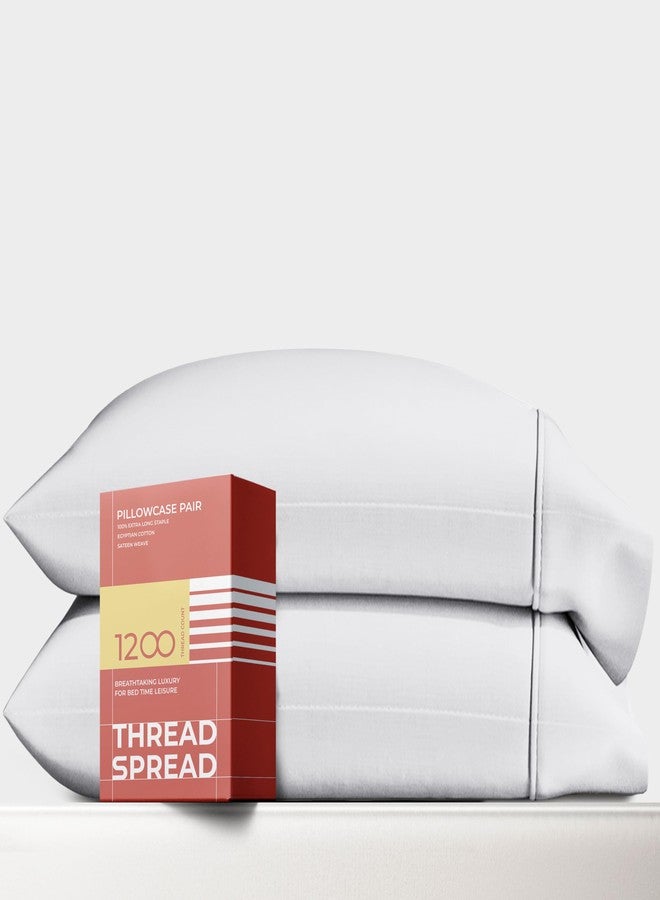 Thread Spread 100% Egyptian Cotton Pillow Cases King Size Set of 2 - Luxury 1200 Thread Count Sateen White Pillow Covers, Soft & Breathable 5 Star Hotel-Quality Pillowcases, Fits King Size Pillows - Image 1