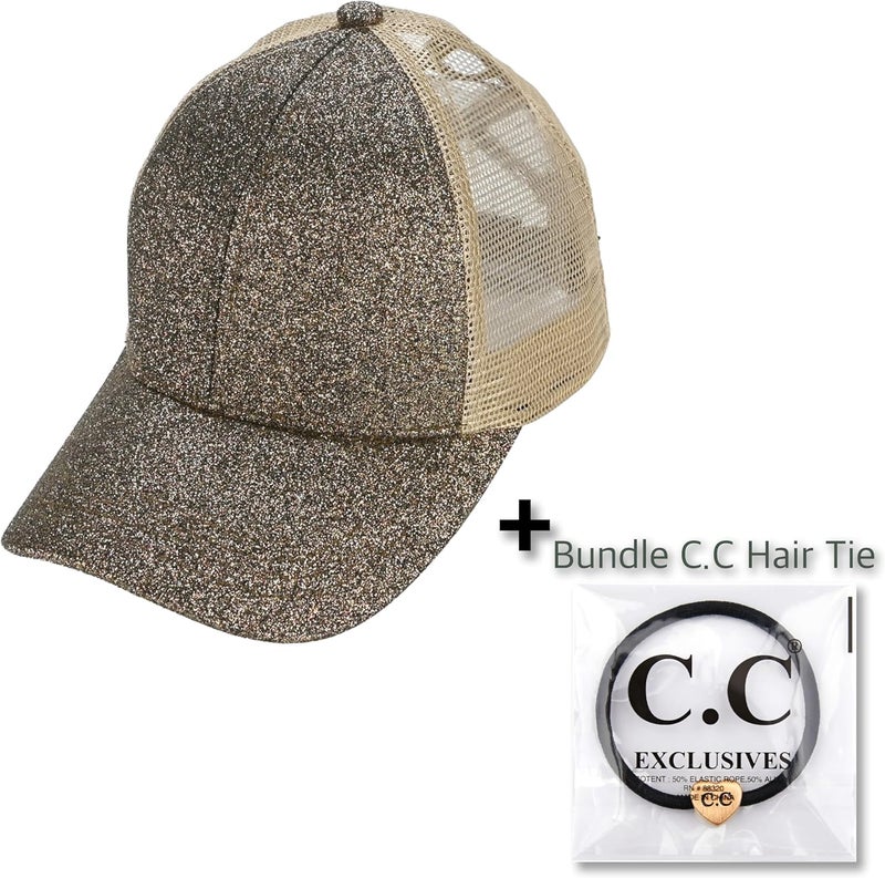 Cc Ponycap Messy High Bun Ponytail Adjustable Glitter Mesh Trucker Baseball Cap - Image 2