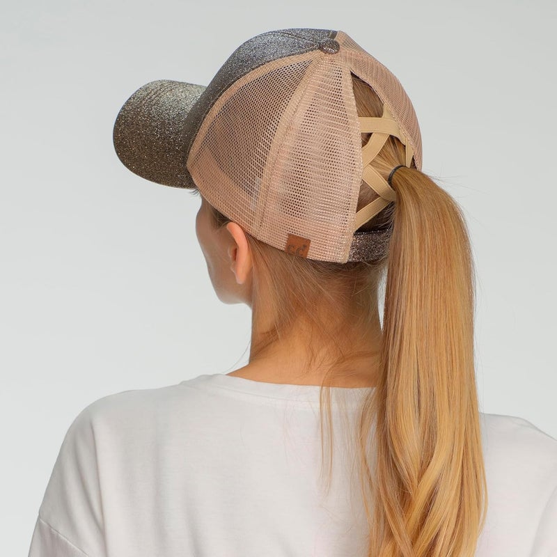 Cc Ponycap Messy High Bun Ponytail Adjustable Glitter Mesh Trucker Baseball Cap - Image 4