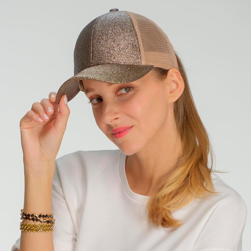 Cc Ponycap Messy High Bun Ponytail Adjustable Glitter Mesh Trucker Baseball Cap - Image 3