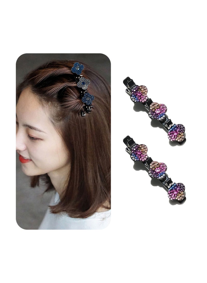 KASTWAVE Sparkling Crystal Stone Braided Hair Clips, Four-Leaf Clover Chopped Hairpin Duckbill Clip with 3 Small Clips, Braided Hair Clip with Rhinestones for Women/Girls, 4Pcs - Image 2
