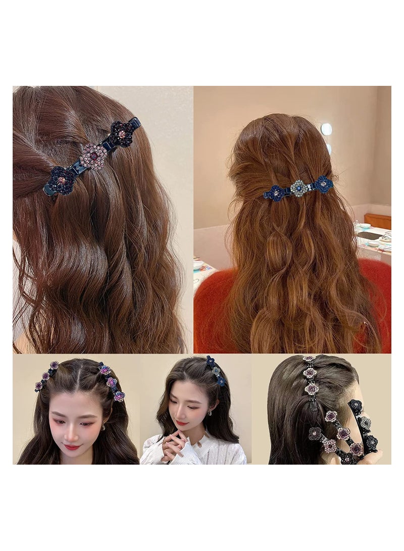 KASTWAVE Sparkling Crystal Stone Braided Hair Clips, Four-Leaf Clover Chopped Hairpin Duckbill Clip with 3 Small Clips, Braided Hair Clip with Rhinestones for Women/Girls, 4Pcs - Image 3