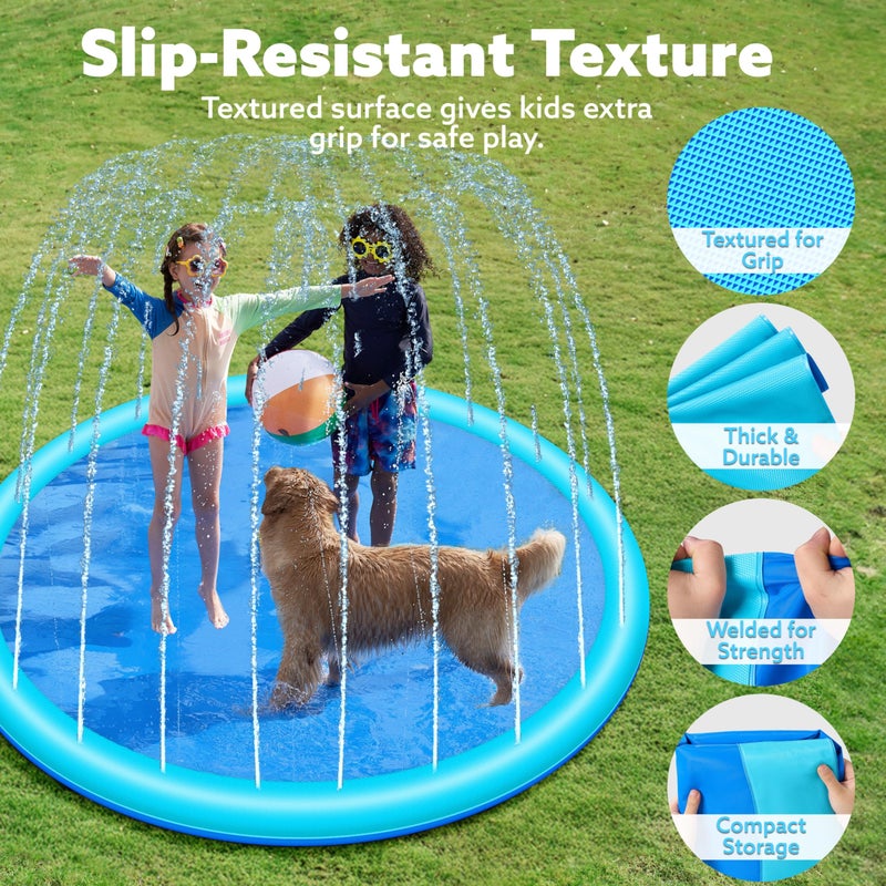 SLOOSH Non-Slip Splash Pad Sprinkler - Outdoor Water Toys Play Mat for Toddlers Kids Dogs  Outside Thickened Sprinkler Pool Party Durable Backyard Fountain for Girls Boys Pets (72in  Blue) - Image 3