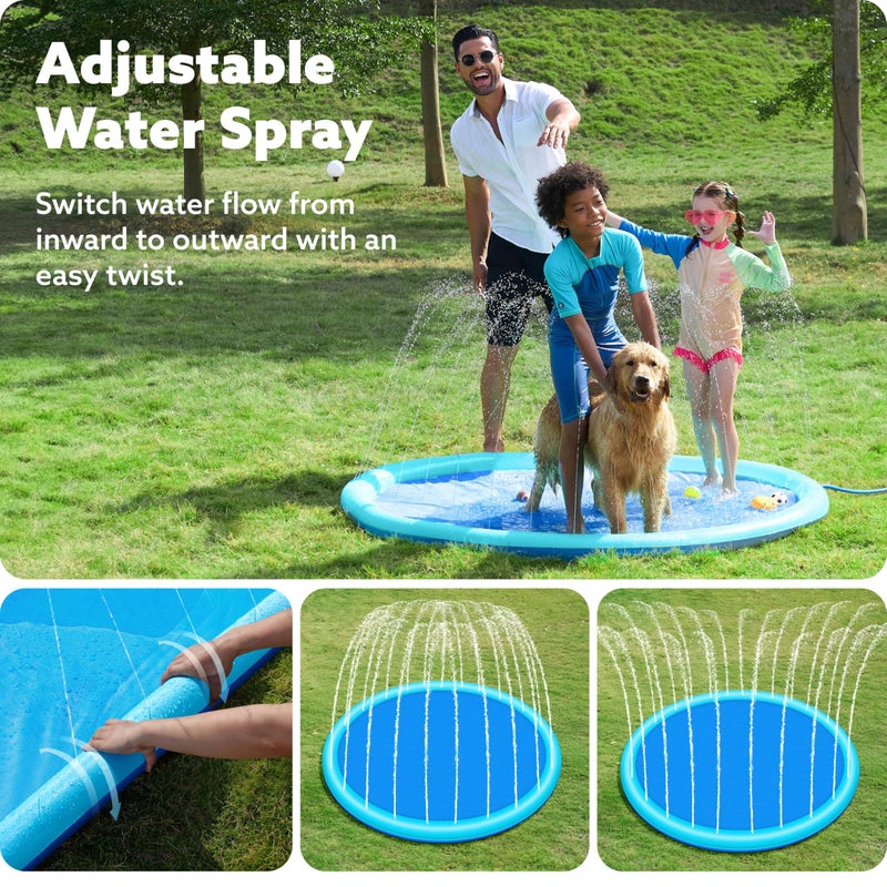 SLOOSH Non-Slip Splash Pad Sprinkler - Outdoor Water Toys Play Mat for Toddlers Kids Dogs  Outside Thickened Sprinkler Pool Party Durable Backyard Fountain for Girls Boys Pets (72in  Blue) - Image 2
