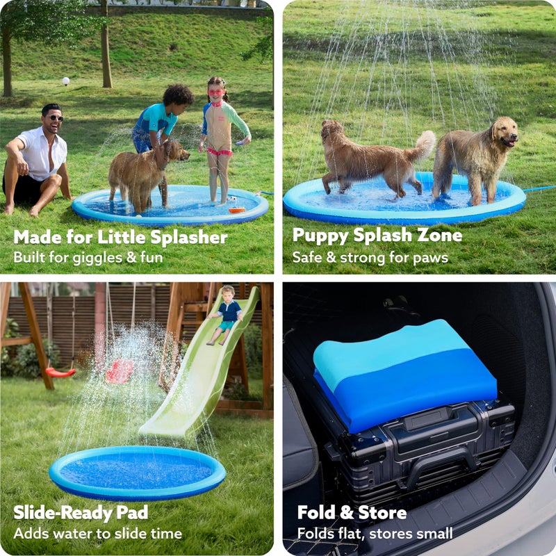 SLOOSH Non-Slip Splash Pad Sprinkler - Outdoor Water Toys Play Mat for Toddlers Kids Dogs  Outside Thickened Sprinkler Pool Party Durable Backyard Fountain for Girls Boys Pets (72in  Blue) - Image 5