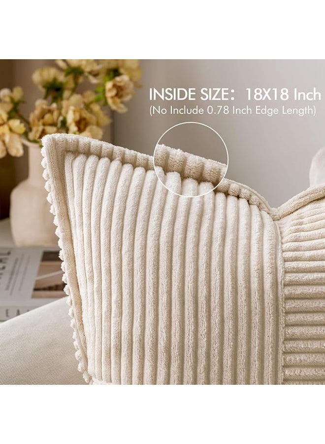 Corduroy Pillow Covers, with Splicing Set of 2 Super Soft Boho Striped Pillow Covers, Broadside Decorative Textured Throw Pillows for Spring Couch Cushion Livingroom 18x18 inch, Beige - Image 2