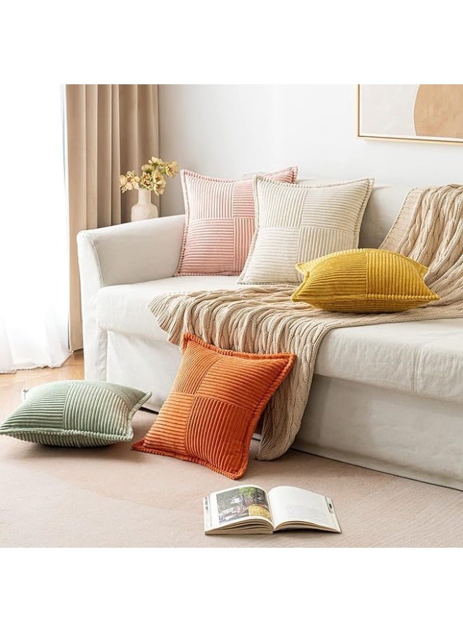 Corduroy Pillow Covers, with Splicing Set of 2 Super Soft Boho Striped Pillow Covers, Broadside Decorative Textured Throw Pillows for Spring Couch Cushion Livingroom 18x18 inch, Beige - Image 4