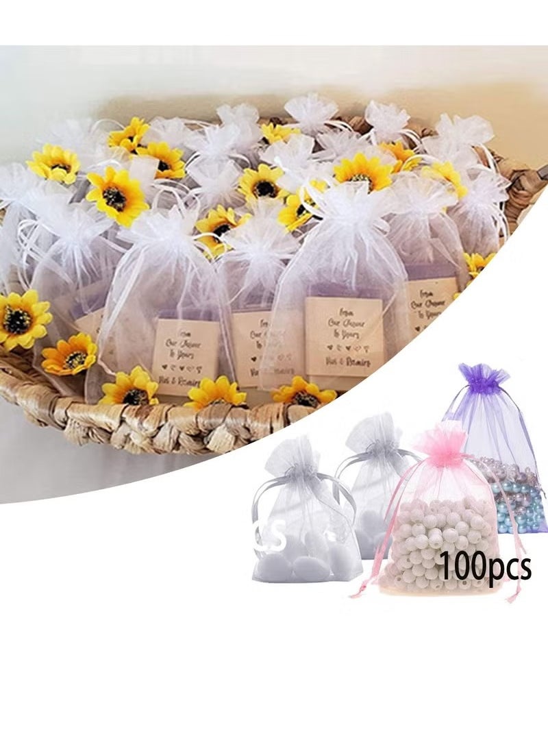 Generic 100PCS Premium Sheer Organza Bags, White Wedding Favor Bags with Drawstring, 9*12 CM Jewelry Gift Bags for Party, Jewelry, Festival, Makeup Favor Bags,net gift bags,drawstring goody bags  - Image 1