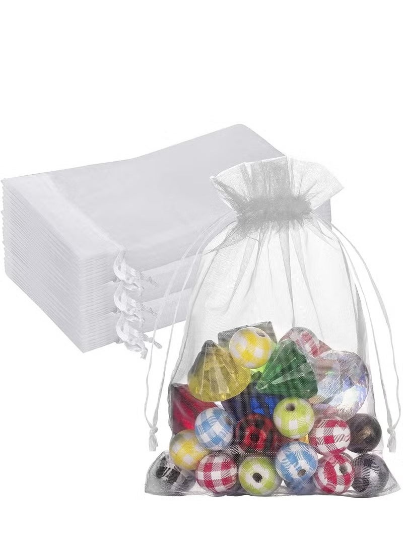 Generic 100PCS Premium Sheer Organza Bags, White Wedding Favor Bags with Drawstring, 9*12 CM Jewelry Gift Bags for Party, Jewelry, Festival, Makeup Favor Bags,net gift bags,drawstring goody bags  - Image 2