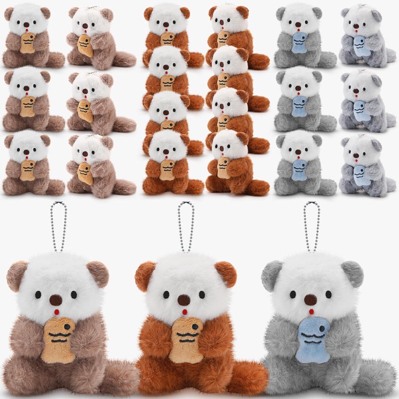 Sumind 20 Pcs Mini Plush Stuffed Animal Toys 4 Inch Cute Bear Sea Otter Goose Soft Small Plush Doll DIY Keychain Gifts for Valentines Birthday Baby Shower Party FavorsRiver Otter Style - Image 3