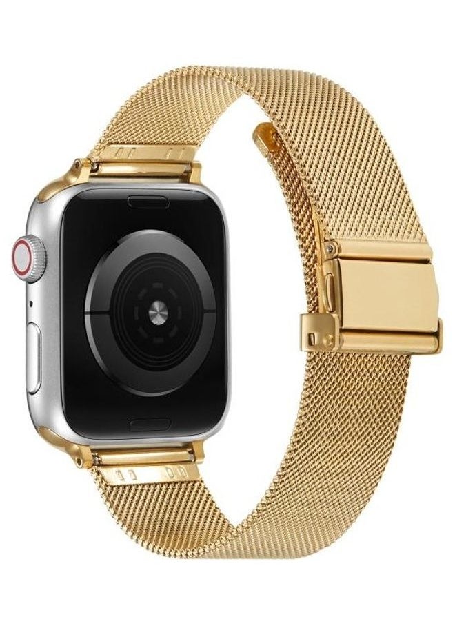 NIBEMINENT - Butterfly Buckle Milanese Metal Replacement Strap Watchband For Apple Watch Series 7/6/5/4/3/2/1/SE 42/44/45mm Golden - Image 1