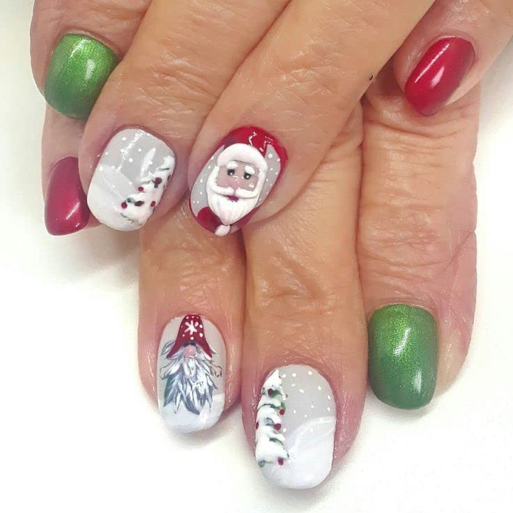 My Party Suppliers Jagmag 1 set Assorted Design 3D Christmas Press On NailsChristmas Nail Set Christmas Press on Nails Short Acrylic Full Cover Nail False Fingernails for Women 9 Random Design  - Image 1