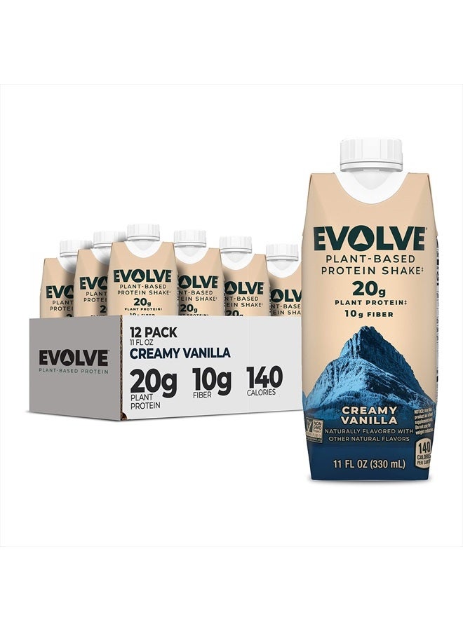 Evolve مشروب بروتين نباتي، نكهة الفانيليا، 20 جرام بروتين نباتي، خالي من الألبان، بدون محليات صناعية، غير معدّل وراثيًا، 10 جرام ألياف، 11 أونصة سائلة (عبوة من 12) (قد تختلف التركيبة) - Image 1