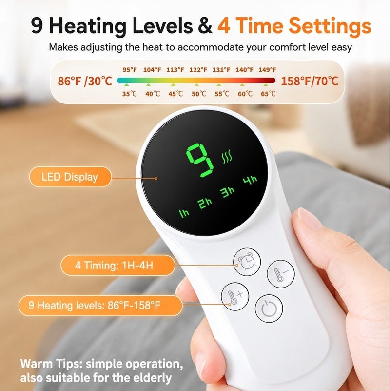 O2. Electric Heating Pad with Digital Controller, Adjustable Temperature Soft Washable Heating Mat for Back, Neck, Shoulders, Abdomen, Legs and Muscle Relaxation - Image 4