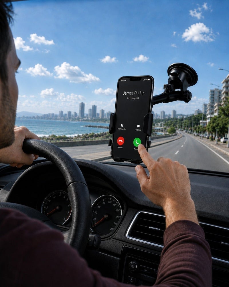 O2. حامل هاتف للسيارة قابل للدوران 360°، قاعدة تثبيت قوية بالشفط للتابلوه والزجاج الأمامي، حامل جوال قابل للتعديل بقبضة تثبيت آمنة للقيادة بدون استخدام اليدين، مناسب للملاحة والمكالمات والتحكم بالموسيقى، متوافق مع جميع الهواتف الذكية وجميع موديلات السيارات - Image 4