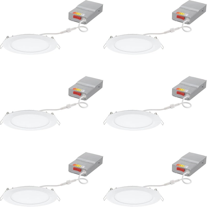 Juno LED Recessed Lights 6 Inch Round Wafer Downlight, 5-in-1 Switchable White Color Temperature, 120 Volts, 6-Inch Ultra-Thin Flat Trim, Matte White, 6-Pack (WF6 SWW5 90CRI CP6 MW M2) - Image 1