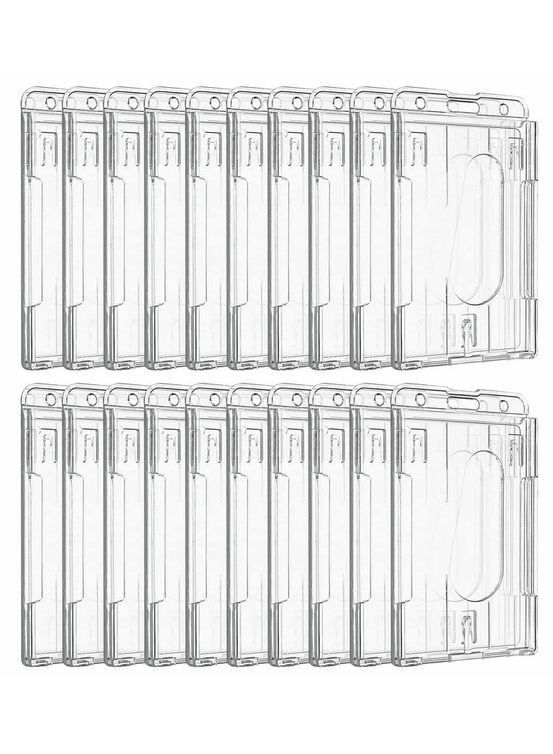 KASTWAVE Vertical 2-Card Badge Holder with Thumb Slot Hard Transparent PC Case Protector for Office School IDs Credit Cards Driver’s Licenses and Passes, 20 Pack - Image 1