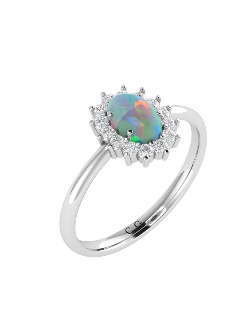 Capri Gold Diana Oval Opal and Flashing Diamond Ring in 18K White Gold  - Image 2