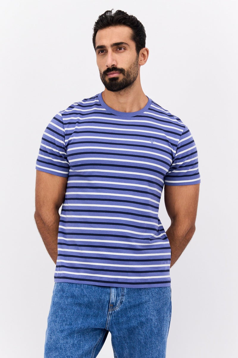 VINCE CAMUTO تي شيرت رجالي بأكمام قصيرة وياقة دائرية، تصميم مخطط، مجموعة زرقاء - Image 1