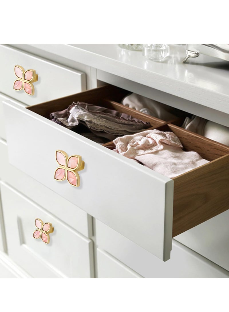 SYOSI Knobs Four-Leaf Clover Brass Pulls Handles, Gold Knobs Dresser Knobs Clover Cabinet Handles with Screws for Dresser Drawers Kitchen Cabinet Pink, 6 pcs  - Image 5
