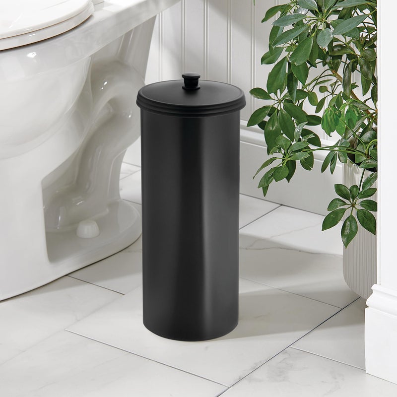 iDesign Freestanding Bathroom Toilet Paper Storage Holder with Lid for 3 Extra Rolls, Matte Black - Image 3