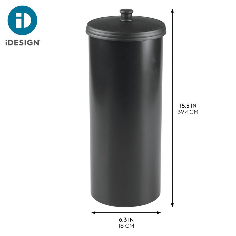 iDesign Freestanding Bathroom Toilet Paper Storage Holder with Lid for 3 Extra Rolls, Matte Black - Image 4