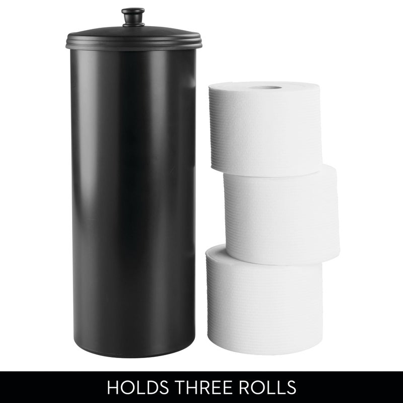 iDesign Freestanding Bathroom Toilet Paper Storage Holder with Lid for 3 Extra Rolls, Matte Black - Image 5