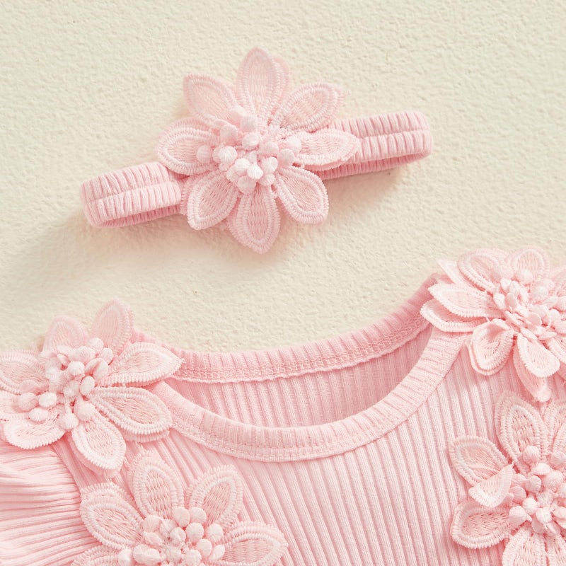 ZAXARRA Infant Baby Girl Lace Romper Baby Tulle Dress Romper Flowers Bodysuit Spring Summer Festival Clothes with Headband (Pink, 0-3 Months) - Image 4