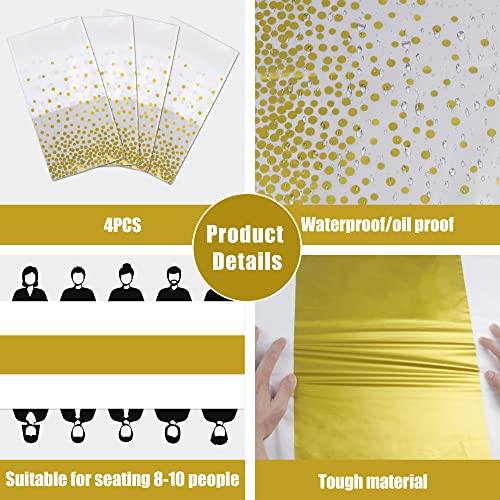 OHOME 4 Pack Disposable Plastic Table Cloths for Parties,White and Gold Rectangle Table Covers for Fall Decor Wedding Bridal Shower Birthday | Baptism Friendsgiving Thanksgiving Decorations 54" x 108" - Image 4
