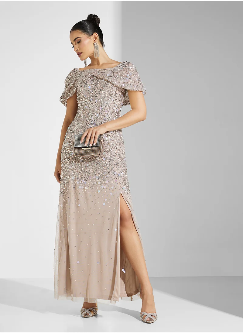 Amelia Rose Bardot Sequin Maxi Dress